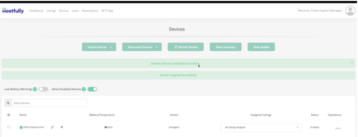 Hostfully devices interface